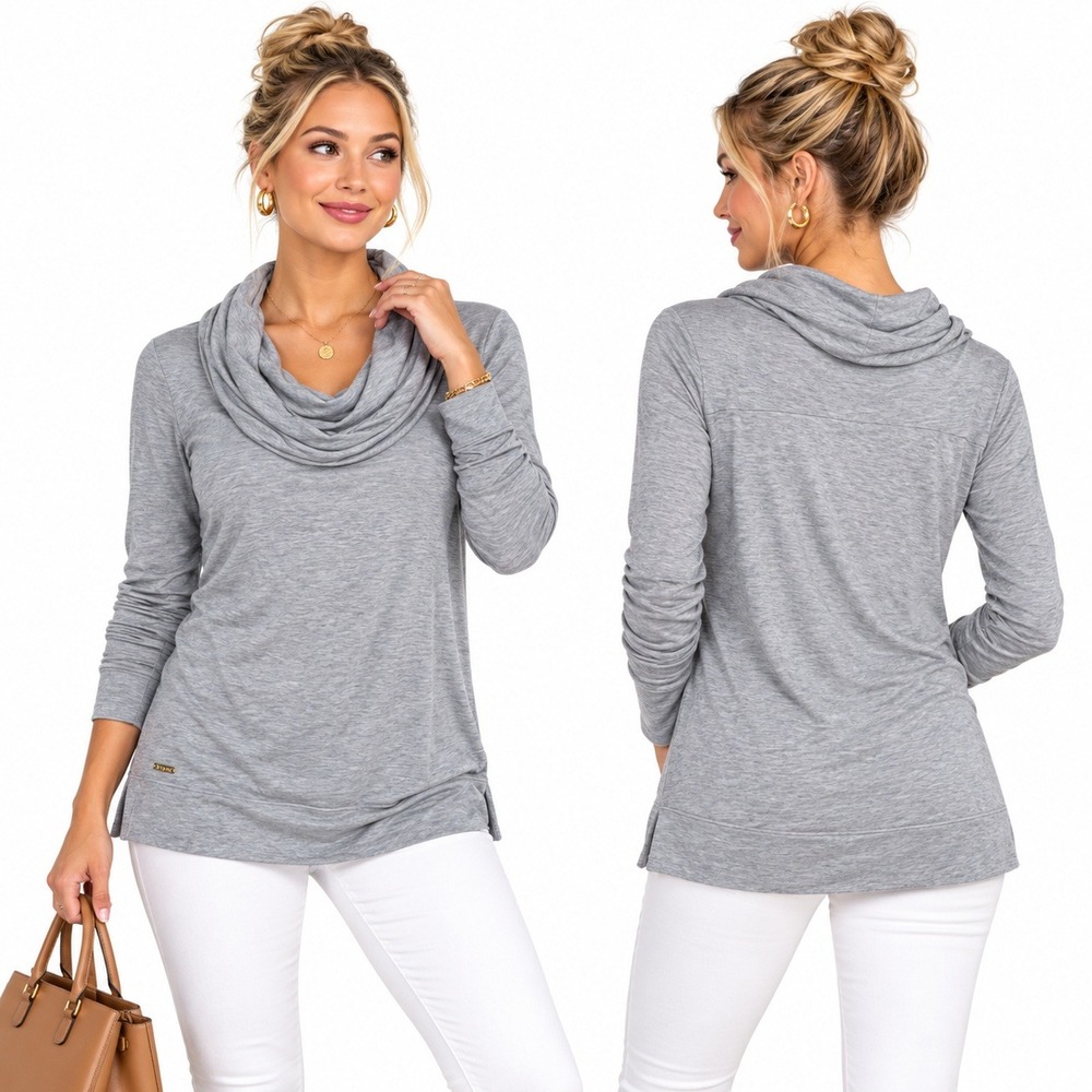 Lilly Pulitzer Top Women S Gray Cowl Neck 002134 Modal Blend Long Sleeve Casual